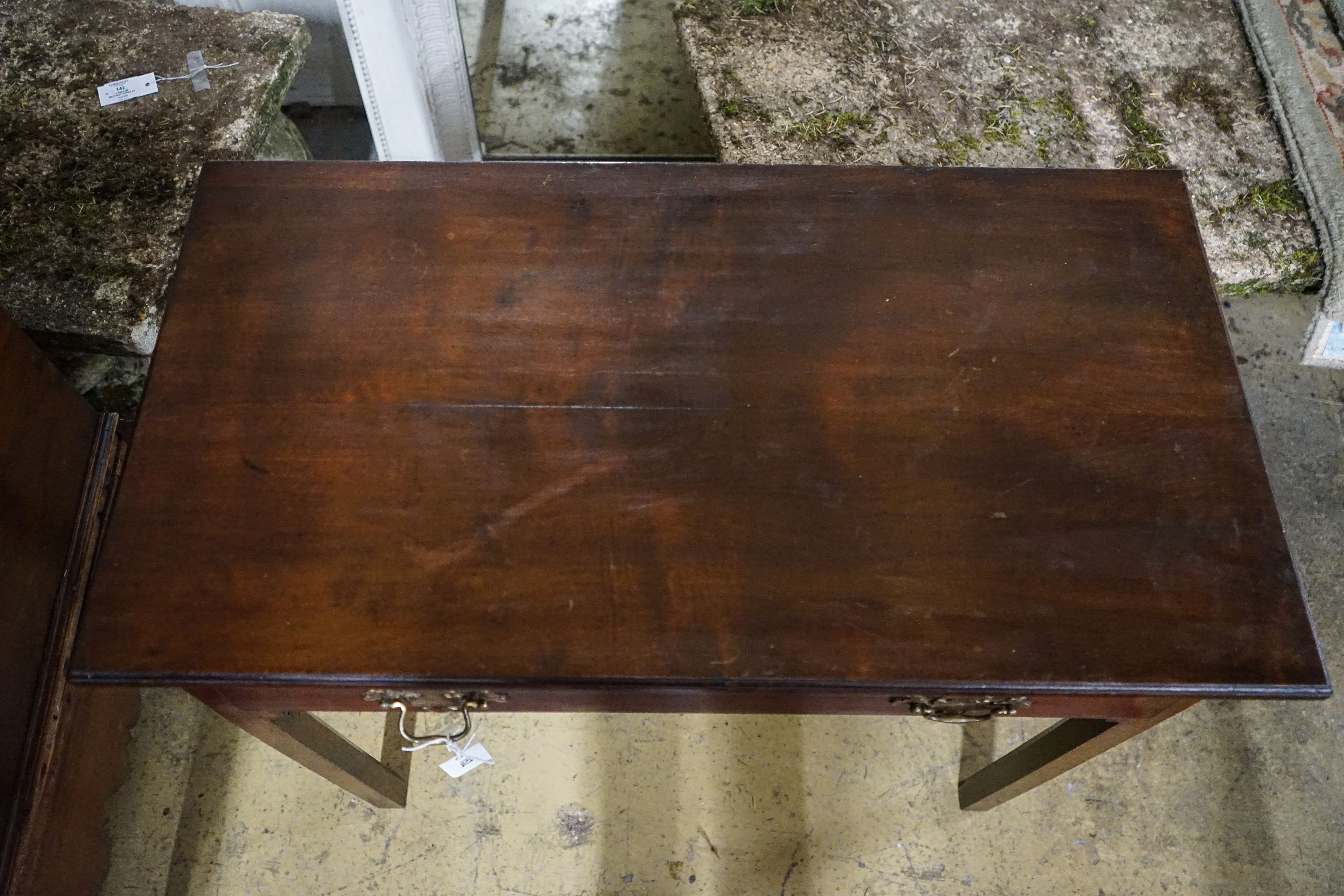 A George III rectangular mahogany side table, width 86cm, depth 46cm, height 74cm